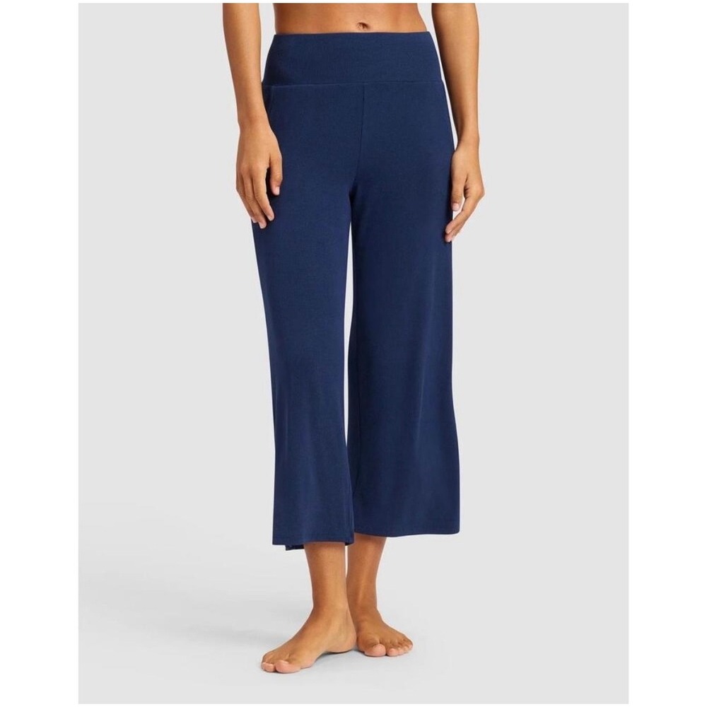 Cozy earth ribbed high rise wide leg cropped lounge pants xs